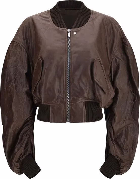 Rick Owens Brown Calf Leather Bos Taurus Bomber