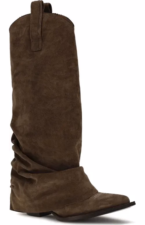 R13 Brown Calf Leather Bos Taurus Ankle Boots