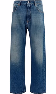 Blue Cotton Straight-Leg Jeans