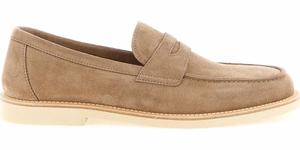 Brunello Cucinelli Beige Calfskin Slip-On Loafers