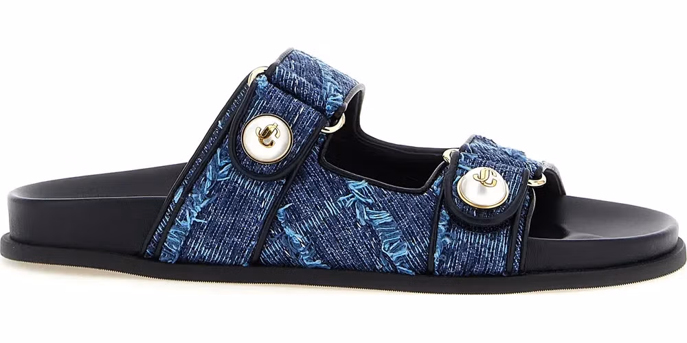 Jimmy Choo Blue Tencel Slides