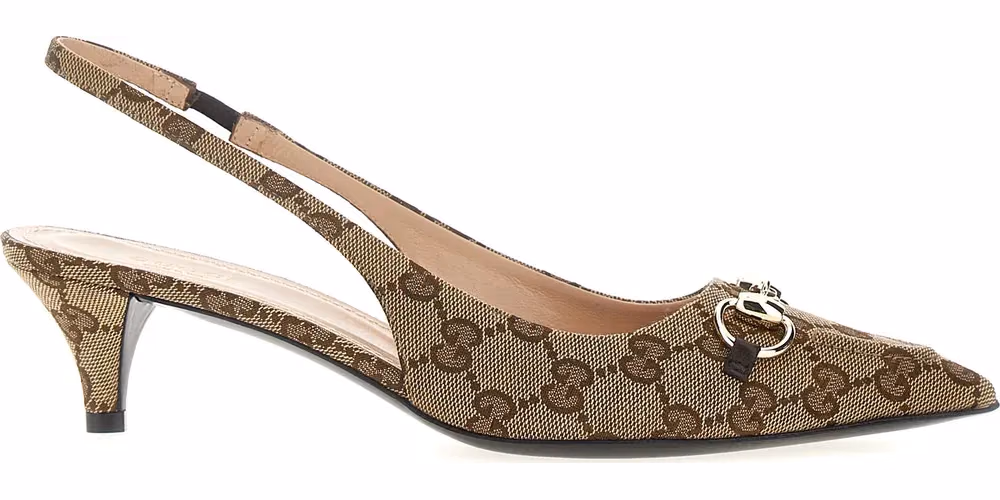 Gucci Beige Polyester Mid Heel Pumps