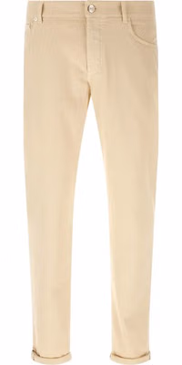 Beige Cotton Straight-Leg Jeans