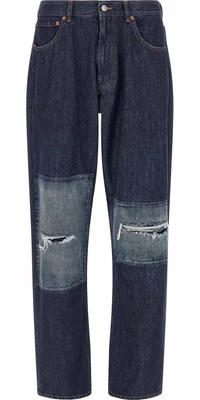 Blue Cotton Straight-Leg Jeans