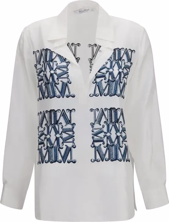 Max Mara White Silk Pattern Shirt