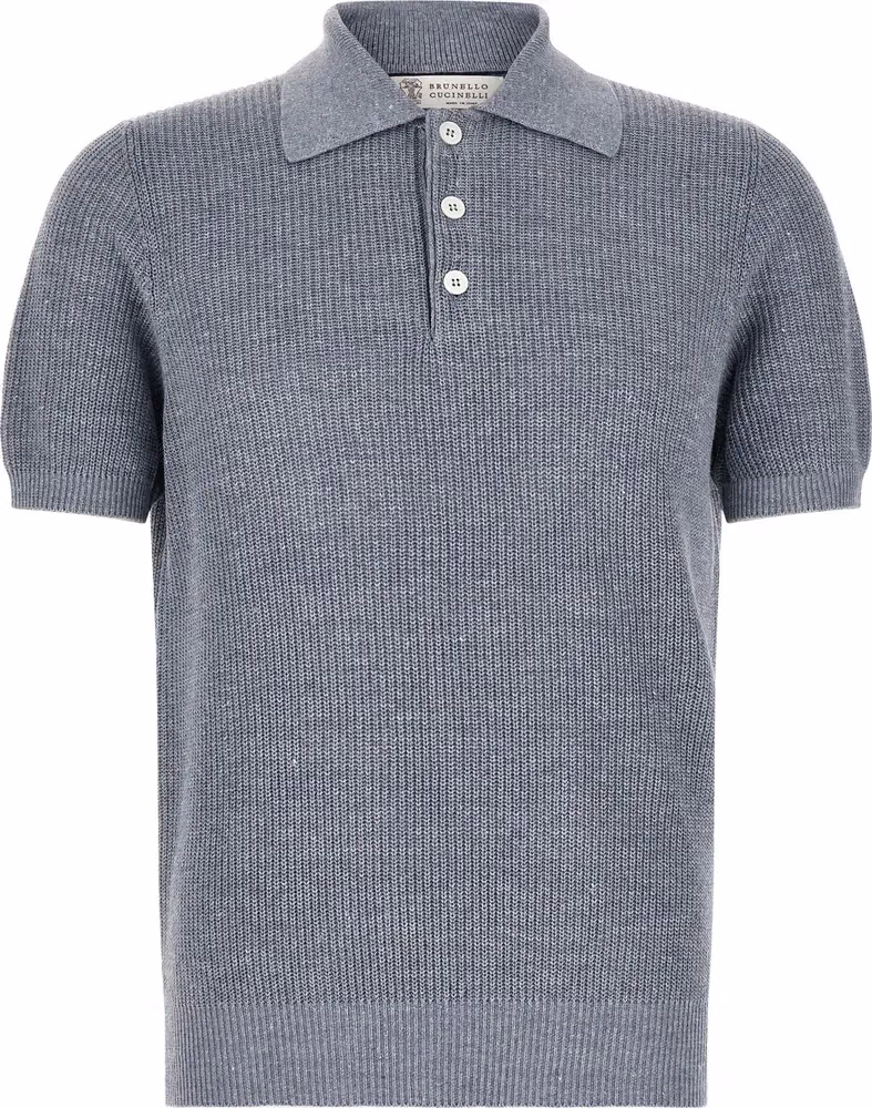 Brunello Cucinelli Blue Linen Polo Shirt