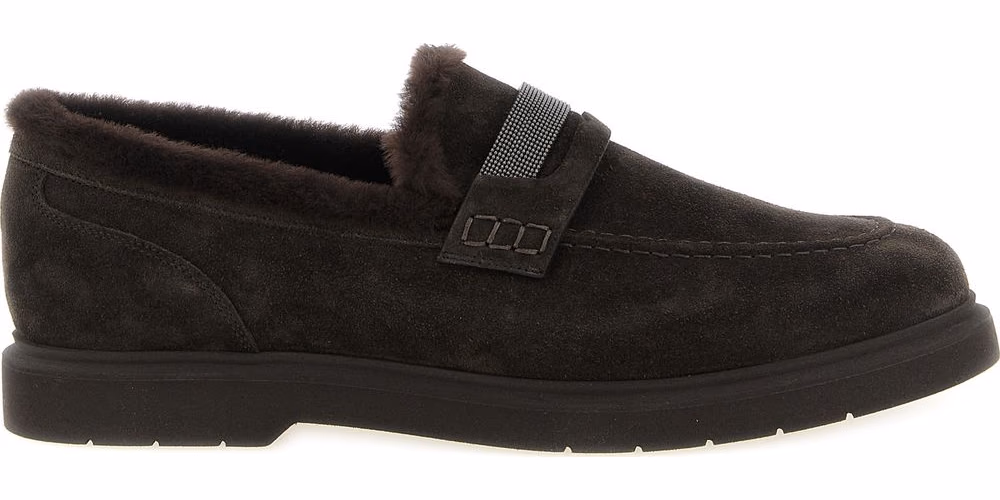 Brunello Cucinelli Brown Calfskin Slip-On Loafers