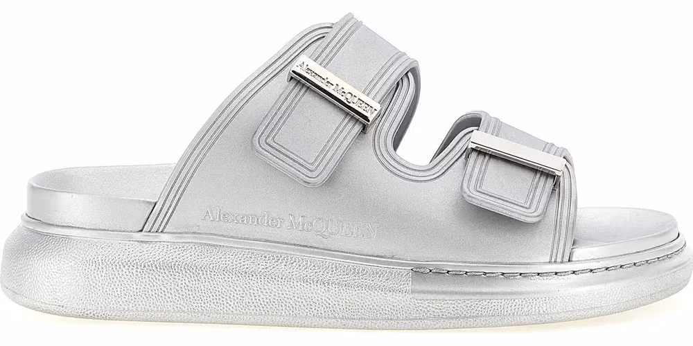 Alexander McQueen Silver Rubber Slides