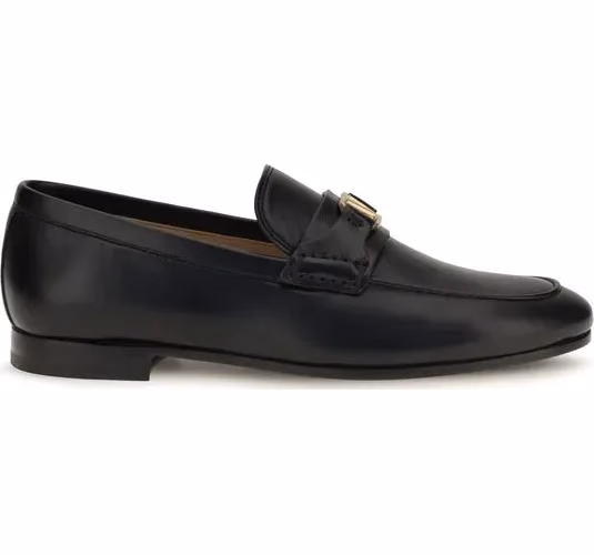 Valentino Garavani Black Calf Leather Bos Taurus Slip-On Loafers
