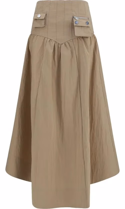 Ganni Beige Cotton Midi Skirt
