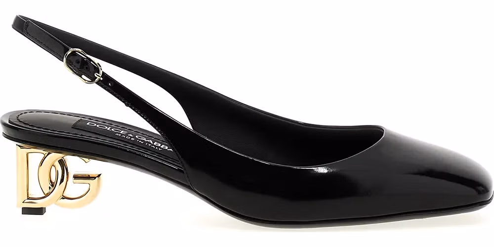 Dolce & Gabbana Black Calfskin Mid Heel Pumps