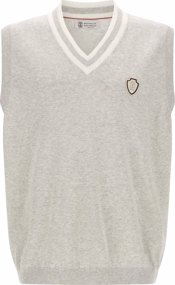 Brunello Cucinelli Gray Cotton Sleeveles Sweater