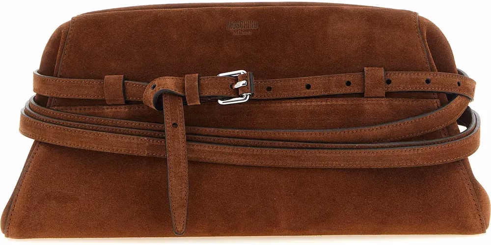 Moschino Brown Calfskin Clutch Bag