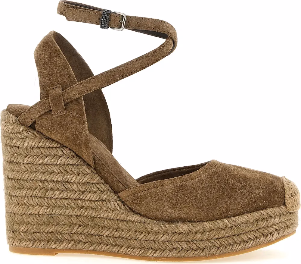 Brunello Cucinelli Brown Calfskin Wedge Sandals