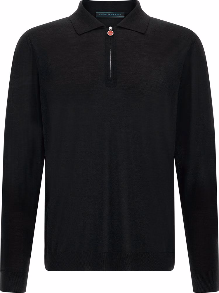 Kiton Black Wool Polo Shirt