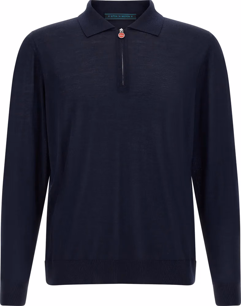 Kiton Blue Wool Polo Shirt