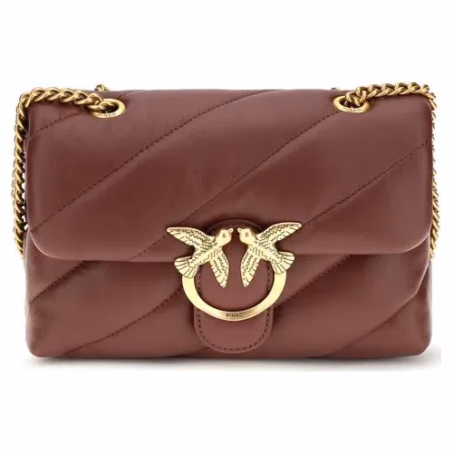 PINKO Bordeaux Calf Leather Bos Taurus Shoulder Bag