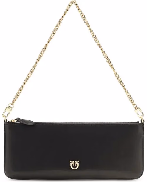PINKO Black Calf Leather Bos Taurus Shoulder Bag