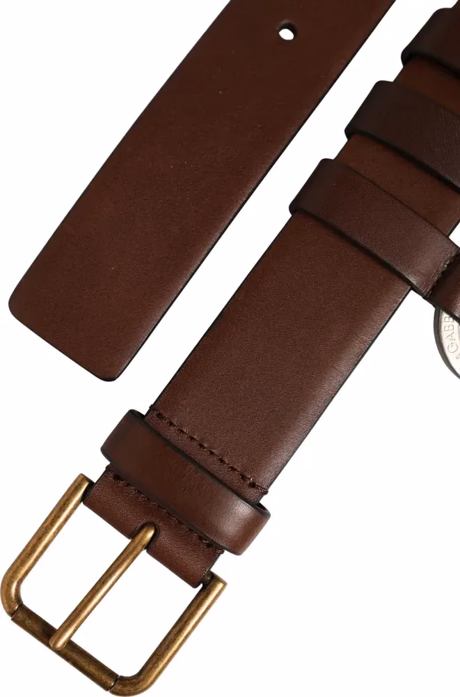 Dolce & Gabbana Men Brown Leather Gold Buckle Carabine Belt