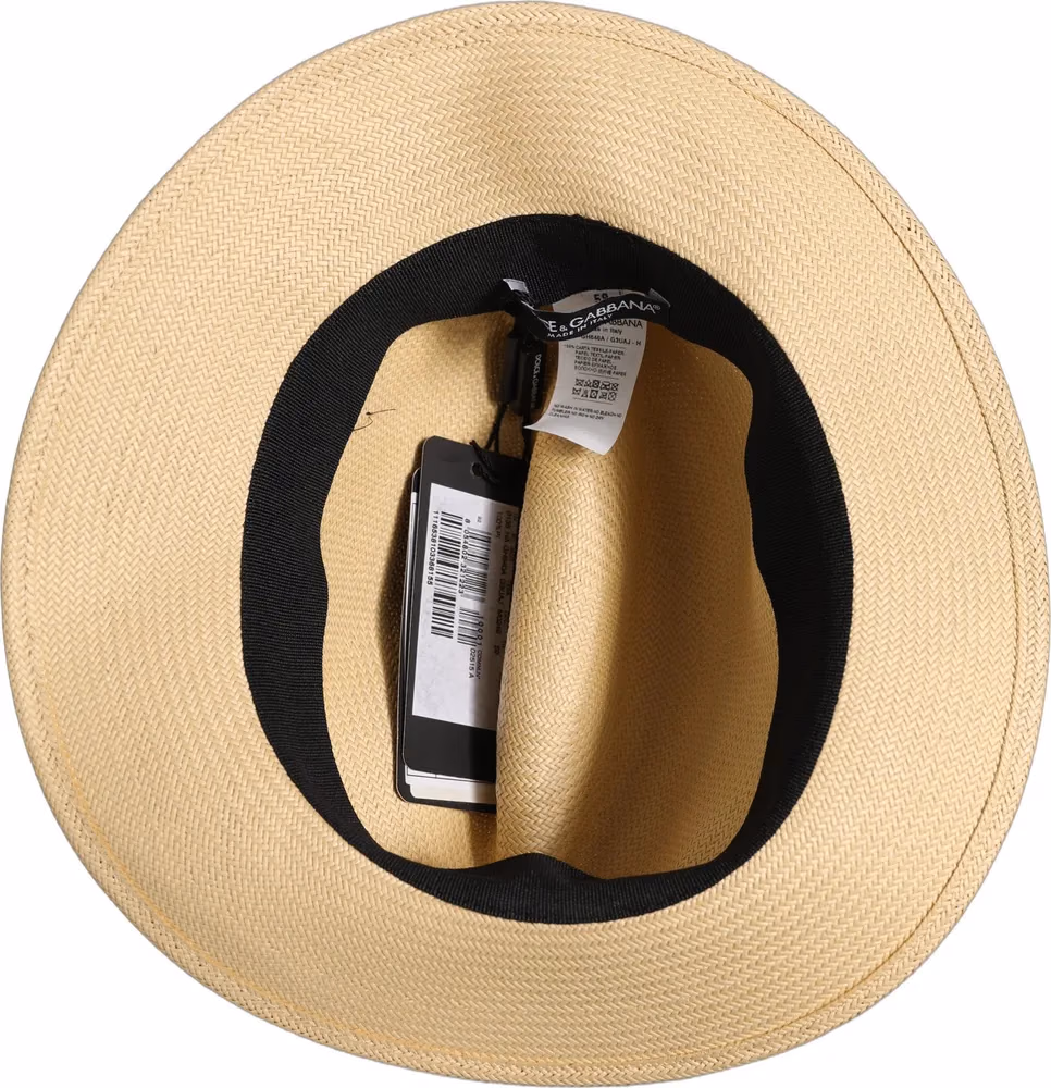 Dolce & Gabbana Men Beige Paper Straw Fedora Panama Capello Hat