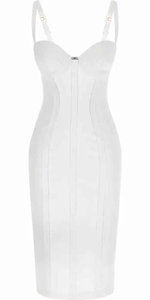 Elisabetta Franchi White Polyester Midi Dress