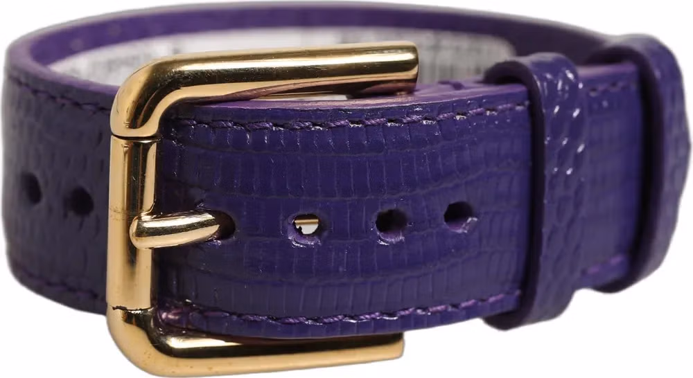 Dolce & Gabbana Violet Textured Leather Gold Buckle Belt Strap Bracelet