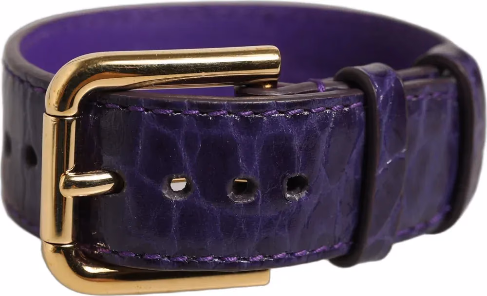 Dolce & Gabbana Violet Embossed Leather Gold Buckle Belt Strap Bracelet