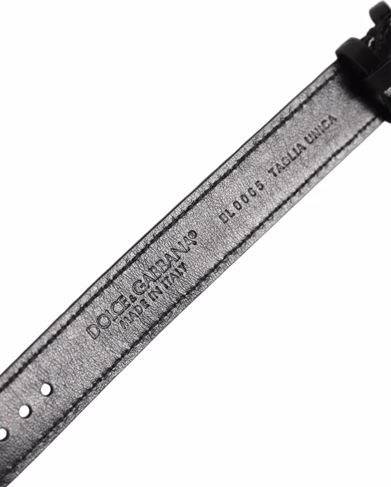 Dolce & Gabbana Black Textured Leather Gold Buckle Belt Strap Bracelet