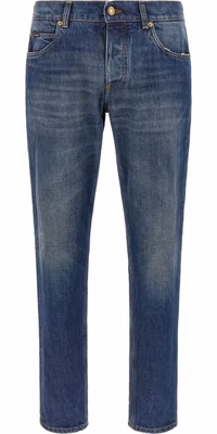 Blue Cotton Straight-Leg Jeans