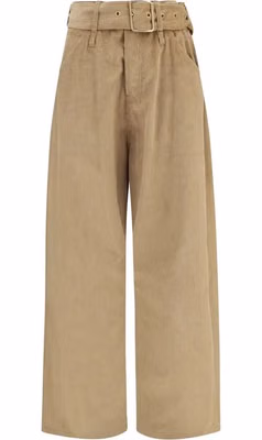 Beige Cotton Casual Pants