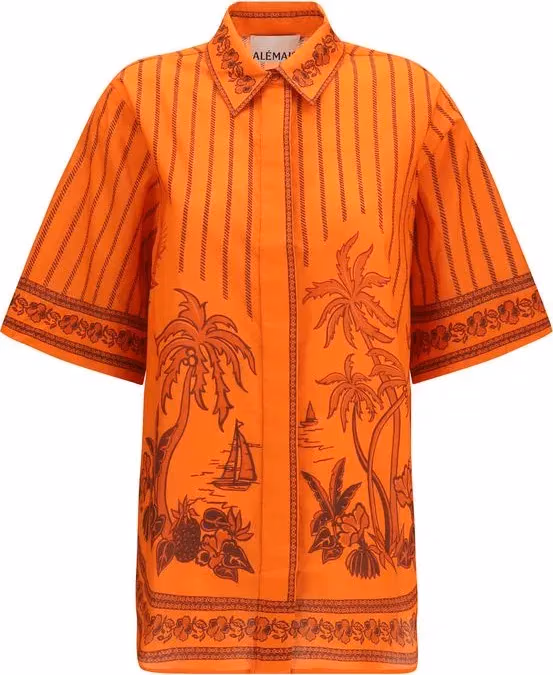 Alemais Orange Cotton Pattern Shirt
