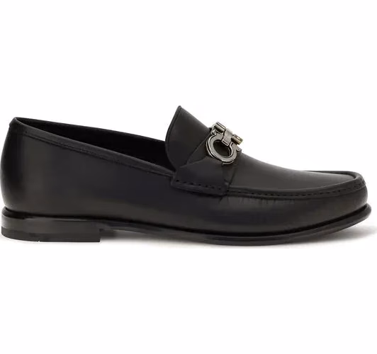 Ferragamo Black Calf Leather Bos Taurus Slip-On Loafers
