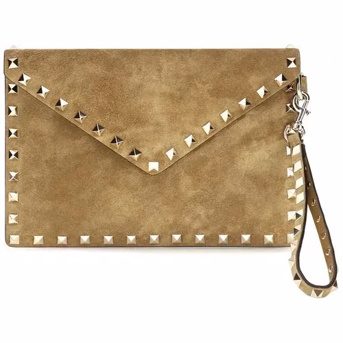 Valentino Garavani Beige Suede Leather Clutch Bag