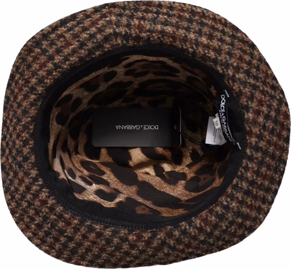 Dolce & Gabbana Brown Checkered Wool Tweed Fedora Capello Hats