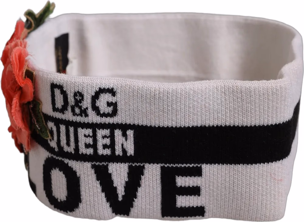 Dolce & Gabbana White D&G Queen Love Floral Applique Head Band One Size Hat