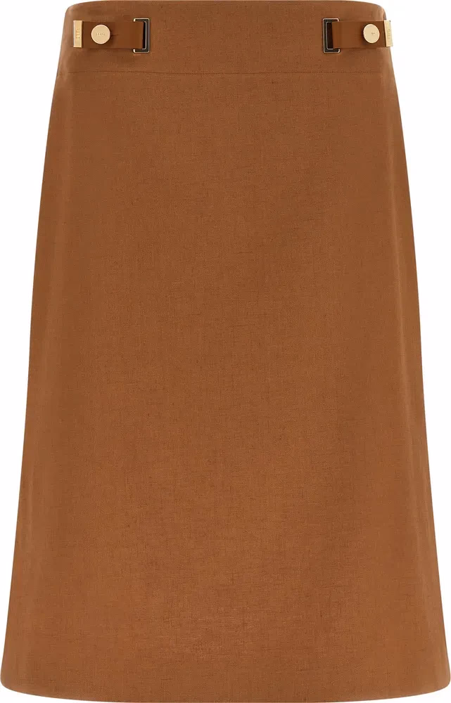 Fendi Brown Linen Midi Skirt