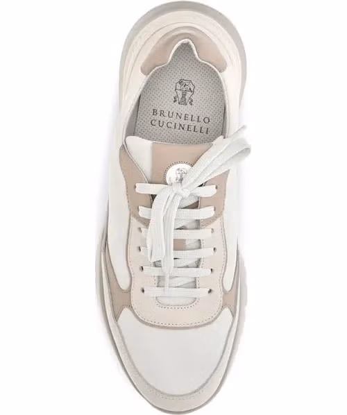 Brunello Cucinelli Beige Calf Leather Bos Taurus Low Top Sneakers