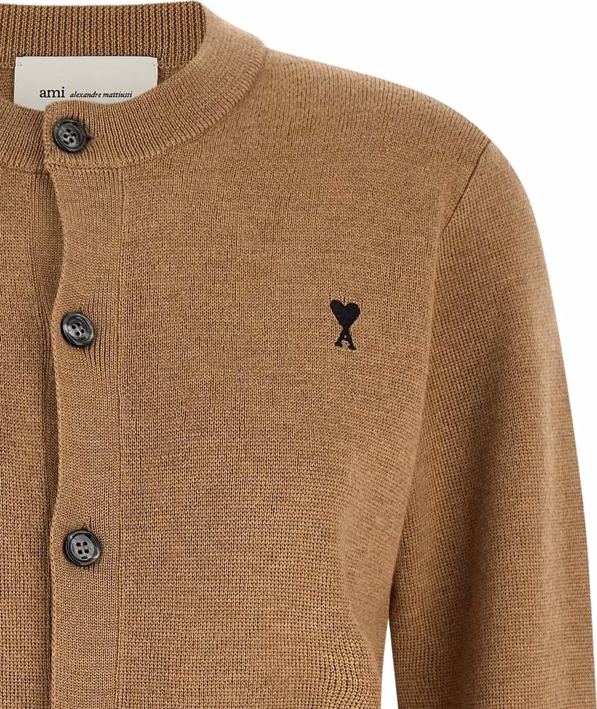 Ami Paris Beige Wool Cardigan