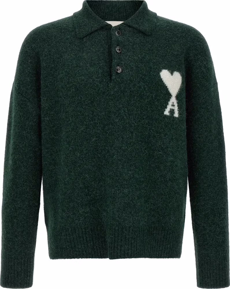 Ami Paris Bicolor Alpaca Leather Polo Shirt
