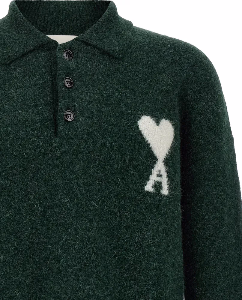 Ami Paris Bicolor Alpaca Leather Polo Shirt
