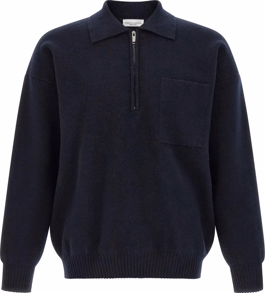 Roberto Collina Blue Merino Wool Polo Shirt