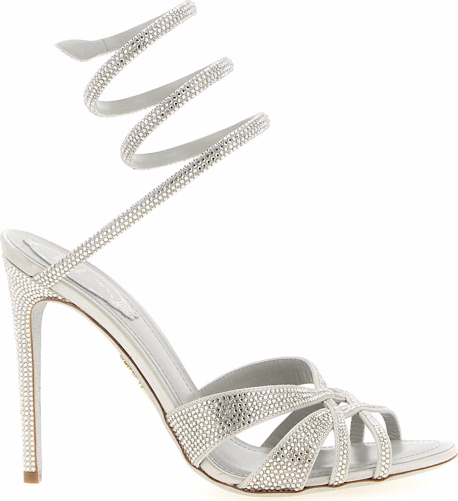 RENE CAOVILLA Silver Viscose Stiletto Heel Sandals