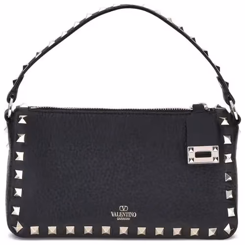 Valentino Garavani Black Calf Leather Bos Taurus Shoulder Bag