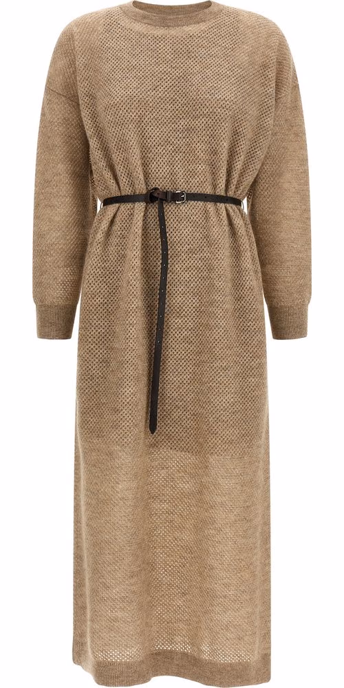 Brunello Cucinelli Beige Wool Midi Dress