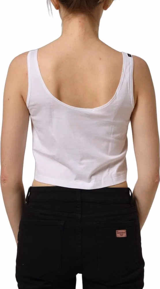 Dolce & Gabbana White Cotton Sleeveless Cropped Tank Top
