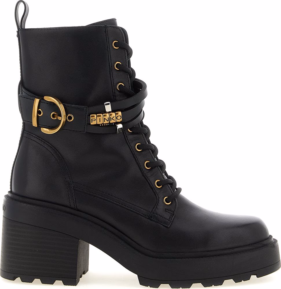 PINKO Black Cowhide Lace-Up Boots