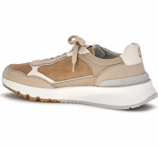 Brunello Cucinelli Beige Calf Leather Bos Taurus Low Top Sneakers