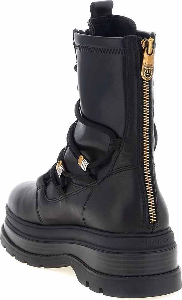 PINKO Black Cowhide Lace-Up Boots