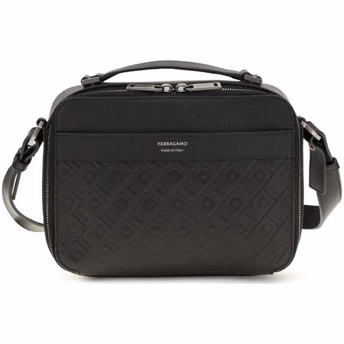 Ferragamo Black Calf Leather Bos Taurus Shoulder Bag