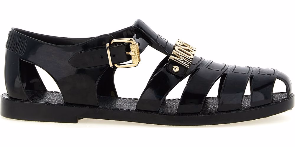 Moschino Black Pvc Flat Sandals
